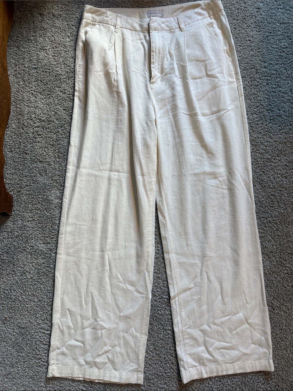 Brixton Cream Linen Blend Pleated Trousers